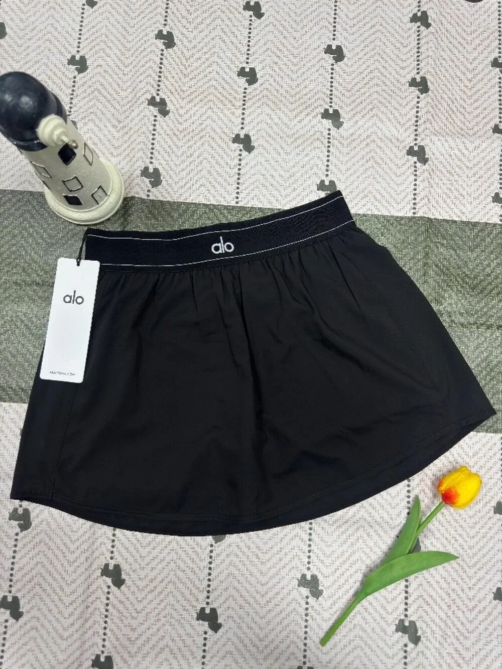 ALO Yoga Black Circle Skirt with Elastic Waistband